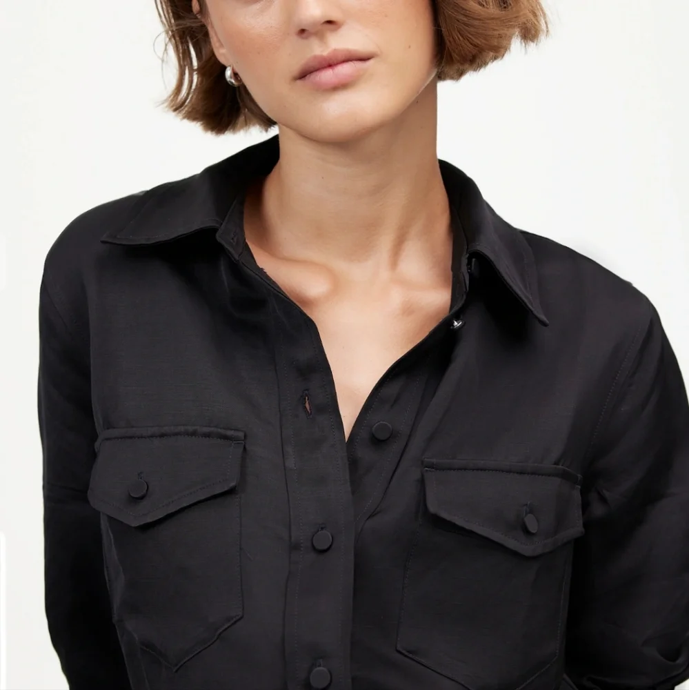 Madewell Western Shirt Linen Blend Size 8 Black NWT NT505 - Picture 3 of 8